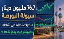76.7‭ ‬مليون‭ ‬دينار‭ ‬سيولة‭ ‬بورصة‭ ‬الكويت